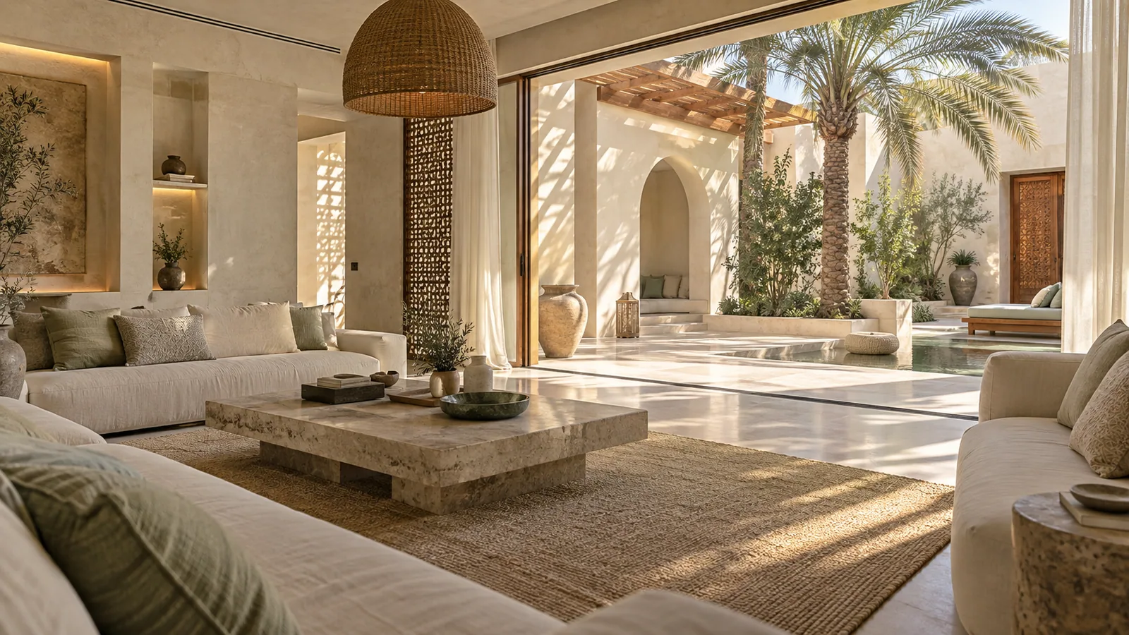 Concept living space opening onto a shaded courtyard